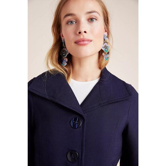 NWT Anthroologie Wellesley Pleated Peacoat Blue Lined Pockets Size XS - Picture 4 of 11